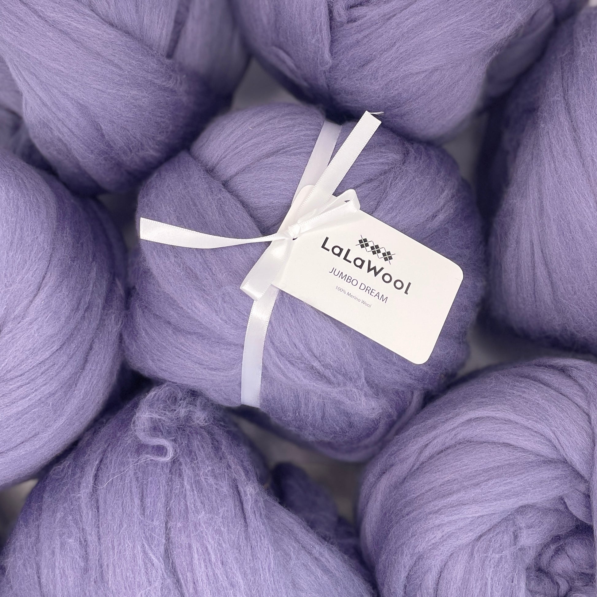 100% Australian Merino Chunky Jumbo Dream Haze Grey Purple Yarn, top view with multiple balls