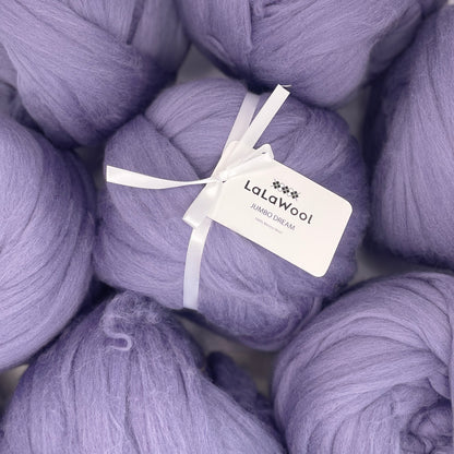 100% Australian Merino Chunky Jumbo Dream Haze Grey Purple Yarn, top view with multiple balls