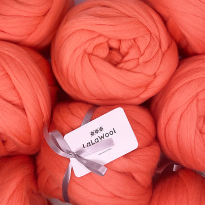 100% Australian Merino Chunky Jumbo Dream Sweet Orange Yarn, top view with multiple balls